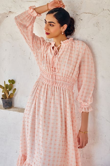 Buy_House Of Fett_Orange Georgette Sylvie Dress_Online_at_Aza_Fashions