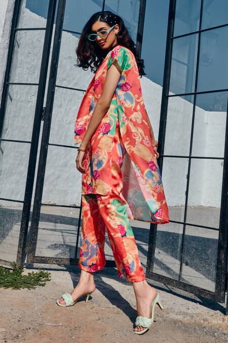 Shop House Of Fett Red Satin Embroidery Amor Printed Shirt And Pant Set Online at Aza Fashions Shop_House Of Fett_Red Satin Embroidery Amor Printed Shirt And Pant Set _Online_at_Aza_Fashions