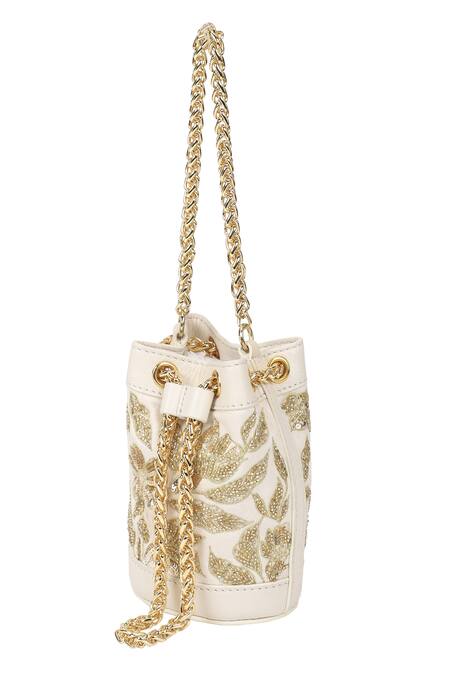 The Leather Garden_Ivory Holly Leather Mini Bucket Bag_Online_at_Aza_Fashions