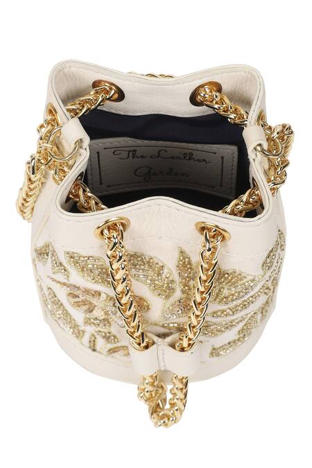 Shop_The Leather Garden_Ivory Holly Leather Mini Bucket Bag_Online_at_Aza_Fashions