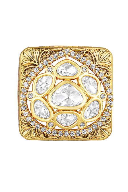HRISHA_Gold Plated Diamonds, Gota Patti Floral Carved Studs _Online_at_Aza_Fashions