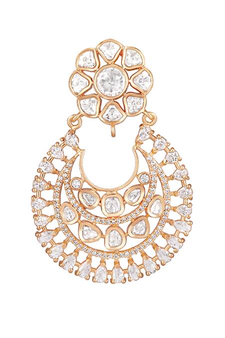 HRISHA_Gold Plated Mirrors Kundan Polki Embellished Chandbalis _Online_at_Aza_Fashions