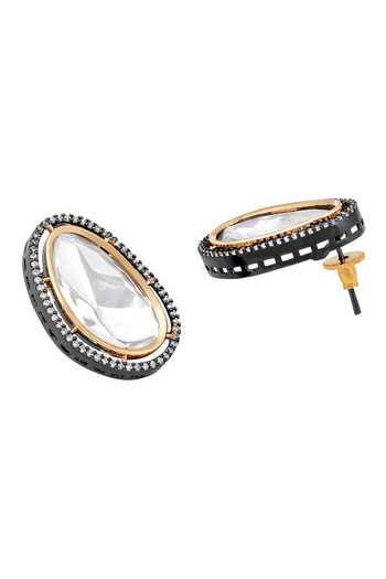 Buy_HRISHA_Black Metallic Thread, Diamonds Embellished Moissanite Polki Studs _Online_at_Aza_Fashions