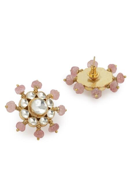 Buy_Heer-House Of Jewellery_Gold Plated Beads, Chains, Stones Pink Studded Ear Tops_Online_at_Aza_Fashions