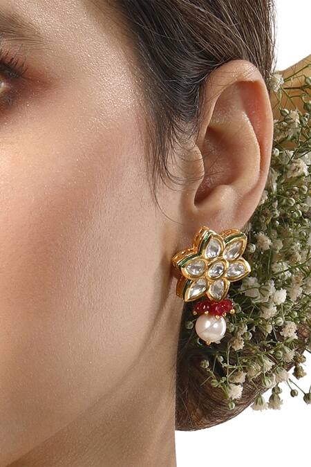 Buy_HRISHA_Gold Plated Pearls, Diamonds Hand Painted Meenakari Choker Set