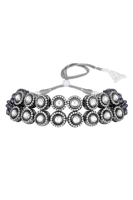 HRISHA_Gold Plated Crystals, Diamonds, Stones Embellished Choker Set _Online_at_Aza_Fashions