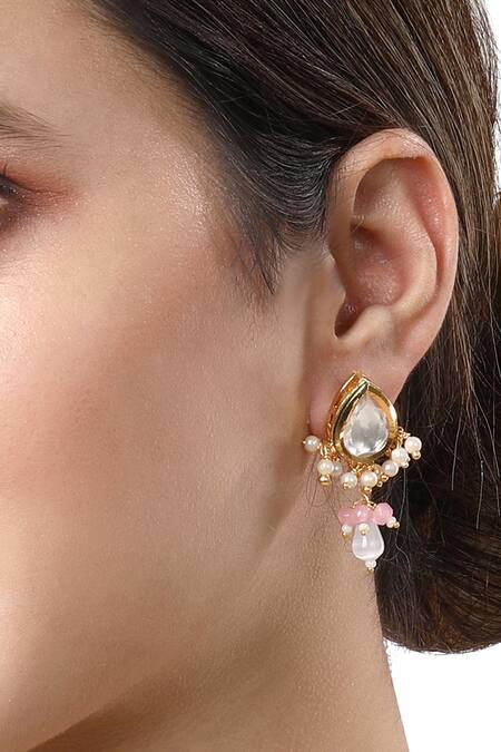 HRISHA_Gold Plated Diamonds, Beads, Stones Monalisa Embellished Necklace Set_at_Aza_Fashions