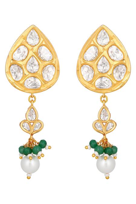 Shop_HRISHA_Gold Plated Crystals, Pearls Italian Embellished Necklace Set_Online_at_Aza_Fashions