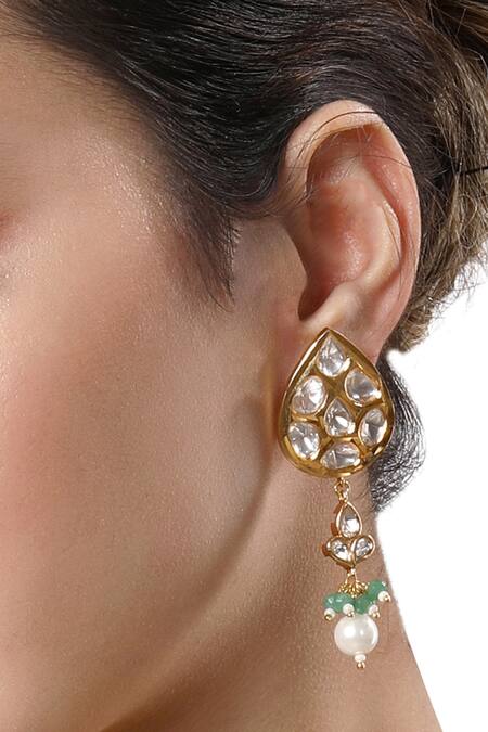 HRISHA_Gold Plated Crystals, Pearls Italian Embellished Necklace Set_at_Aza_Fashions