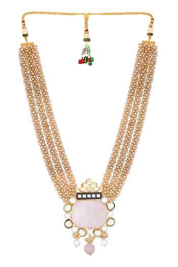 HRISHA_Black Embellished Shell Pearl Necklace Set_Online_at_Aza_Fashions