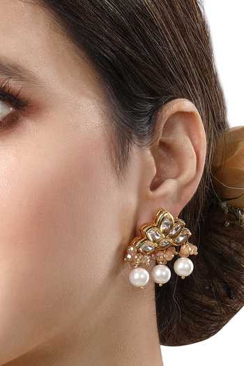 HRISHA_Black Embellished Shell Pearl Necklace Set_at_Aza_Fashions