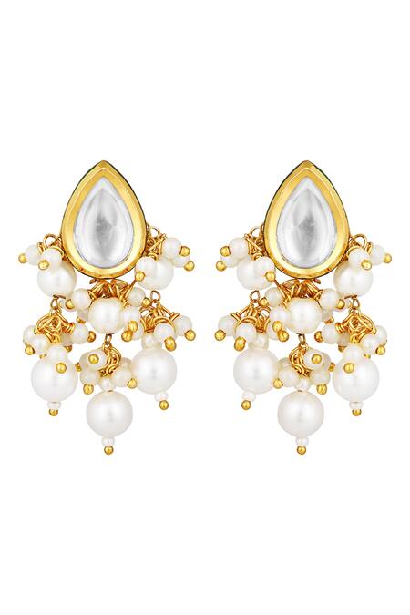 Shop HRISHA Cream Diamonds, Pearls Kundan Polki Embellished Necklace Set Online at Aza Fashions Shop_HRISHA_Cream Diamonds, Pearls Kundan Polki Embellished Necklace Set _Online_at_Aza_Fashions