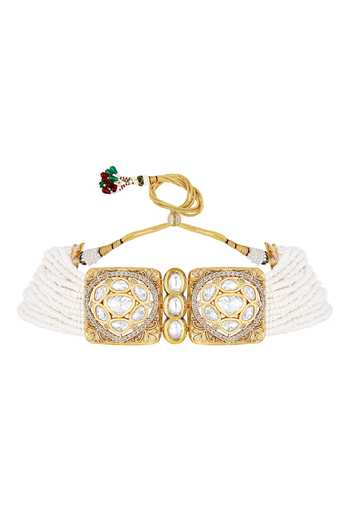 HRISHA Cream Crystals, Pearls Embellished Necklace Set Online at Aza Fashions HRISHA_Cream Crystals, Pearls Embellished Necklace Set _Online_at_Aza_Fashions