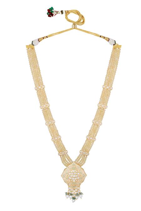 HRISHA_Cream Diamonds, Pearls Agate Embellished Necklace Set _Online_at_Aza_Fashions