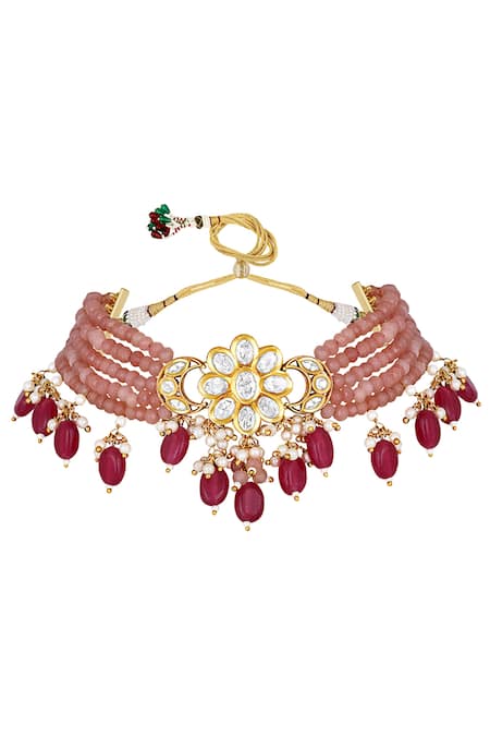 HRISHA_Gold Plated Crystals, Stones Onyx Tumbles Embellished Necklace Set _Online_at_Aza_Fashions