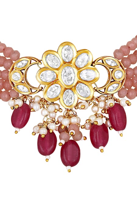 Buy_HRISHA_Gold Plated Crystals, Stones Onyx Tumbles Embellished Necklace Set _Online_at_Aza_Fashions