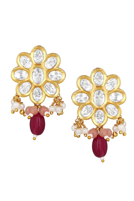 Shop_HRISHA_Gold Plated Crystals, Stones Onyx Tumbles Embellished Necklace Set _Online_at_Aza_Fashions