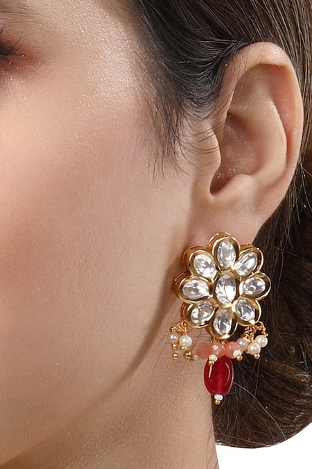 HRISHA_Gold Plated Crystals, Stones Onyx Tumbles Embellished Necklace Set _at_Aza_Fashions