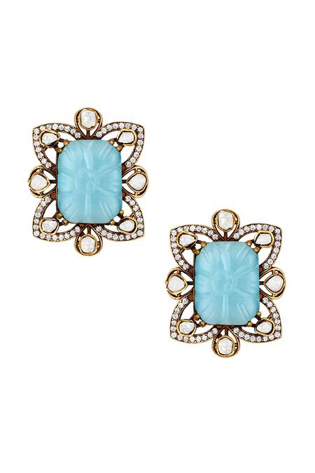 Shop_HRISHA_Gold Plated Stones Carved Onyx Choker Necklace Set _Online_at_Aza_Fashions