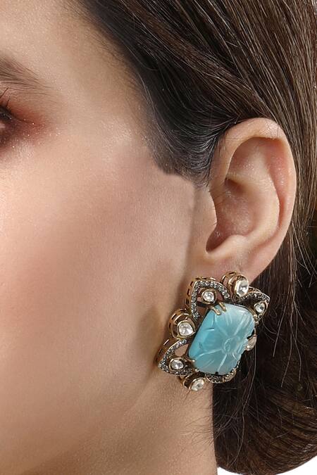 HRISHA_Gold Plated Stones Carved Onyx Choker Necklace Set _at_Aza_Fashions