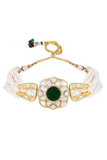 HRISHA Gold Plated Imitation Diamonds Carved Onyx Studded Choker Necklace Set Online at Aza Fashions HRISHA_Gold Plated Imitation Diamonds Carved Onyx Studded Choker Necklace Set _Online_at_Aza_Fashions