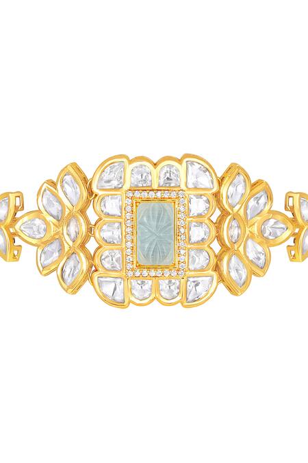 Buy_HRISHA_Gold Plated Bows, Crystals Carved Onyx And Kundan Polki Embellished Necklace Set _Online_at_Aza_Fashions