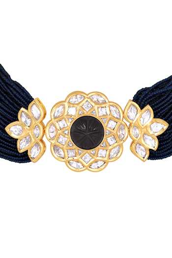 Buy_HRISHA_Blue Diamonds, Crystals Floral Embellished Choker Necklace Set _Online_at_Aza_Fashions