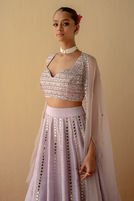 Buy Mint Blush Purple Silk, Organza Sequins, Cut Work, Mirror Embroidered Lehenga Set With Cape Online at Aza Fashions Buy_Mint Blush_Purple Silk, Organza Sequins, Cut Work, Mirror Embroidered Lehenga Set With Cape _Online_at_Aza_Fashions