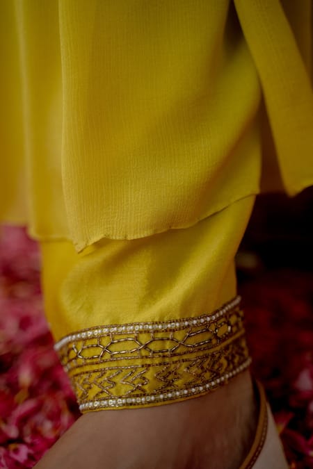 Mint Blush Green Chanderi Silk, Chiffon, Net, Linen Cut Work, Sequins, Tunic Palazzo Set Online at Aza Fashions Mint Blush_Green Chanderi Silk, Chiffon, Net, Linen Cut Work, Sequins, Tunic Palazzo Set _Online_at_Aza_Fashions