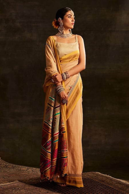 Buy Paaprika Beige Cotton Mirrors Lambani Embroidered Ilkal Saree Online at Aza Fashions Buy_Paaprika_Beige Cotton Mirrors Lambani Embroidered Ilkal Saree_Online_at_Aza_Fashions
