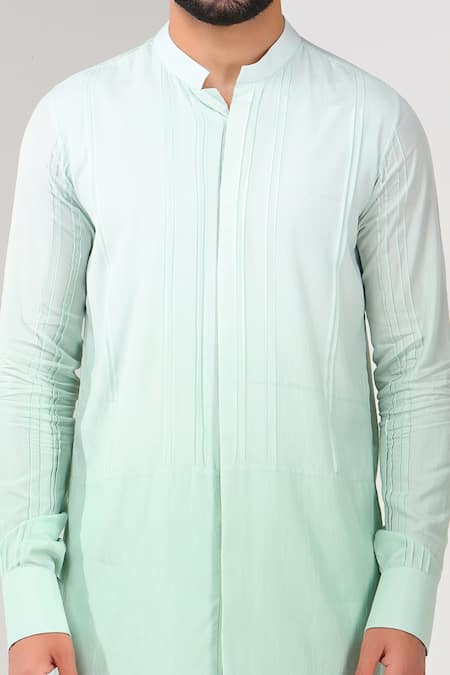 Shreyansh Designs_Blue Cotton Silk Mandarin Collar Kurta _Online_at_Aza_Fashions