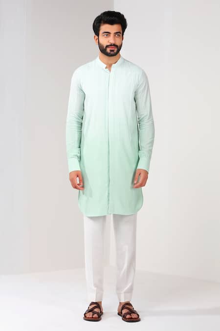 Buy_Shreyansh Designs_Blue Cotton Silk Mandarin Collar Kurta _Online_at_Aza_Fashions