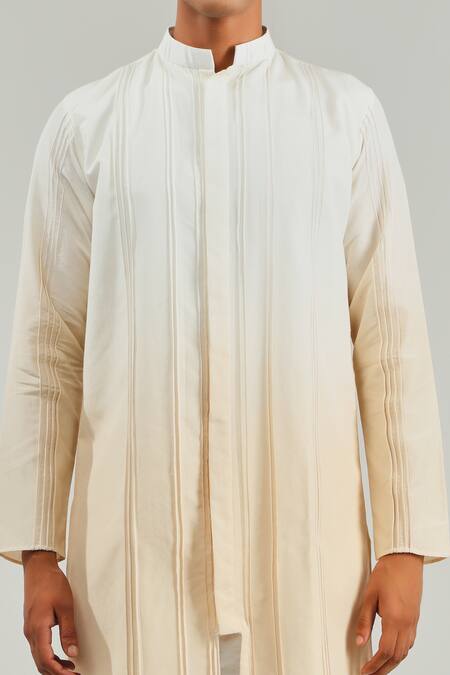 Shreyansh Designs_White Cotton Silk Ombre Kurta _Online_at_Aza_Fashions