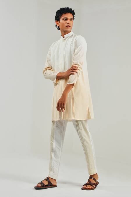 Shop_Shreyansh Designs_White Cotton Silk Ombre Kurta _Online_at_Aza_Fashions