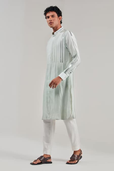 Buy_Shreyansh Designs_Blue Cotton Silk Ombre Metallic Stripe Kurta _Online_at_Aza_Fashions