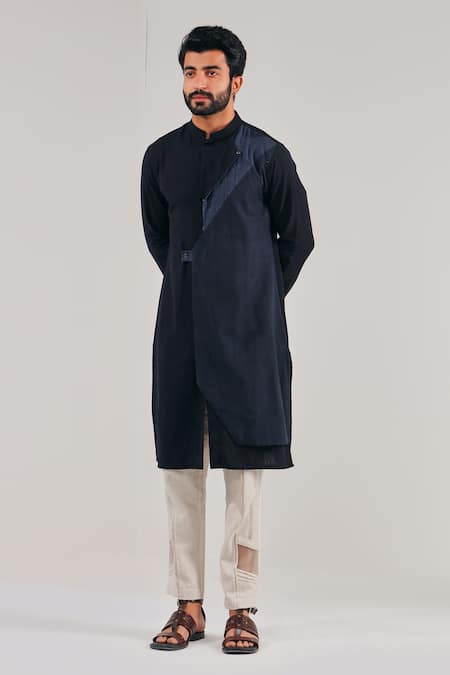 Buy_Shreyansh Designs_Black Cotton Linen Asymmetric Kurta _Online_at_Aza_Fashions