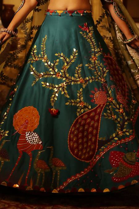 Shop Xoxo Apurva Blue Chanderi, Organza Embroidery, Zari Round Neck Zardosi Bridal Lehenga Set Shop_Xoxo Apurva_Blue Chanderi, Organza Embroidery, Zari Round Neck Zardosi Bridal Lehenga Set