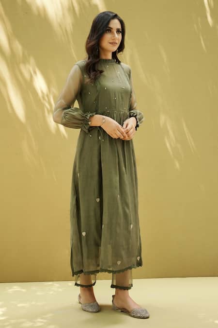 Buy Naaz By Noor Green Cotton, Organza, Chanderi Lace, Embroidery Heart Patch Designer Kurta Set Online at Aza Fashions Buy_Naaz By Noor_Green Cotton, Organza, Chanderi Lace, Embroidery Heart Patch Designer Kurta Set _Online_at_Aza_Fashions