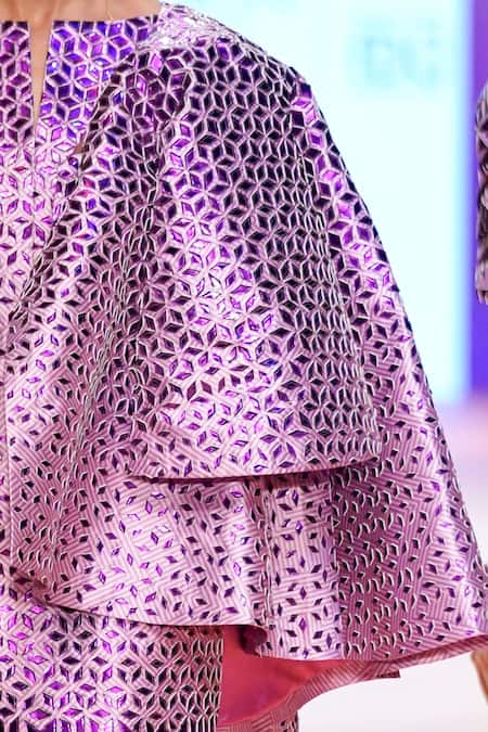 Pankaj & Nidhi_Purple Twill Lined With Geometric Ostara Embellished Peplum Jacket_Online_at_Aza_Fashions