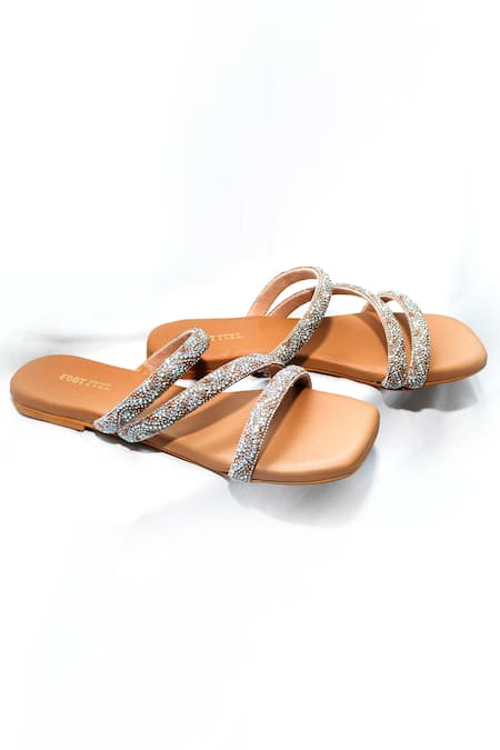 Shop Foot Fuel Gold Vork Embellished Strappy Flats Online at Aza Fashions Shop_Foot Fuel_Gold Vork Embellished Strappy Flats _Online_at_Aza_Fashions