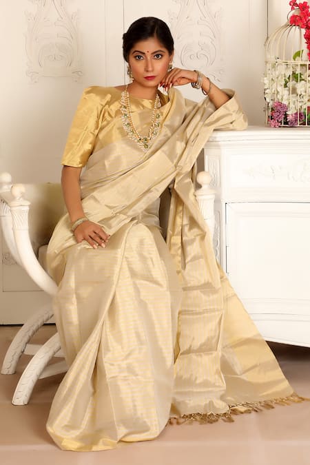 Buy_Sheela Suthar_Gold Handloom Cotton Hima Stripe Pattern Saree With Running Blouse _Online_at_Aza_Fashions