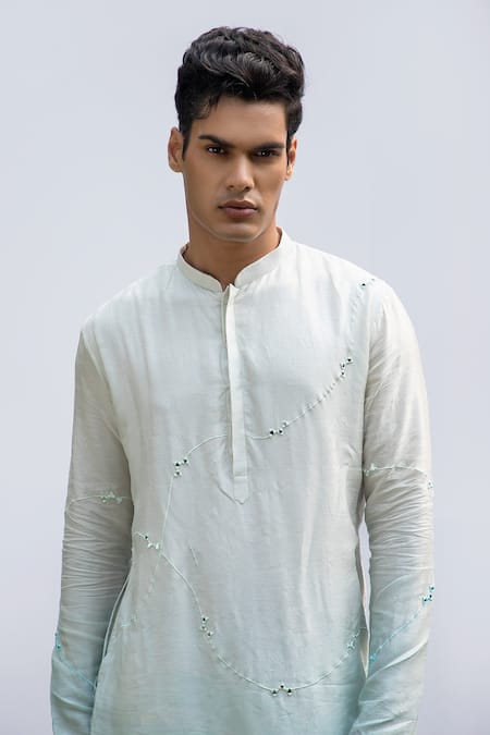 Kaka Calcutta Blue Bamboo, Cotton, Silk Mirrors Ombre Work Kurta Set Online at Aza Fashions Kaka Calcutta_Blue Bamboo, Cotton, Silk Mirrors Ombre Work Kurta Set _Online_at_Aza_Fashions