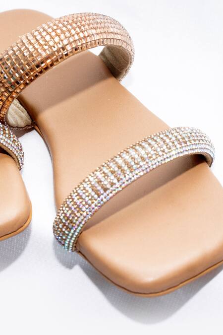 Foot Fuel Cream Zeve Rhinestone Embellished Strappy Flats Online at Aza Fashions Foot Fuel_Cream Zeve Rhinestone Embellished Strappy Flats _Online_at_Aza_Fashions