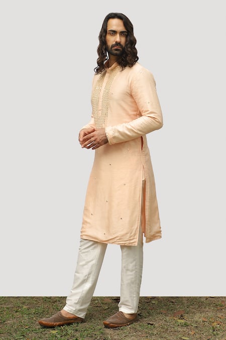 Kaka Calcutta Ivory Silk, Cotton Mirrors Embroidered Kurta Set Online at Aza Fashions Kaka Calcutta_Ivory Silk, Cotton Mirrors Embroidered Kurta Set _Online_at_Aza_Fashions