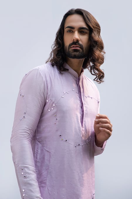 Kaka Calcutta Ivory Bamboo, Cotton, Silk Mirrors Embellished Bamberg Kurta Set Online at Aza Fashions Kaka Calcutta_Ivory Bamboo, Cotton, Silk Mirrors Embellished Bamberg Kurta Set _Online_at_Aza_Fashions