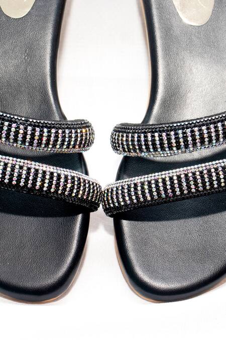 Shop Foot Fuel Black Lucas Rhinestone Studded Flats Online at Aza Fashions Shop_Foot Fuel_Black Lucas Rhinestone Studded Flats _Online_at_Aza_Fashions