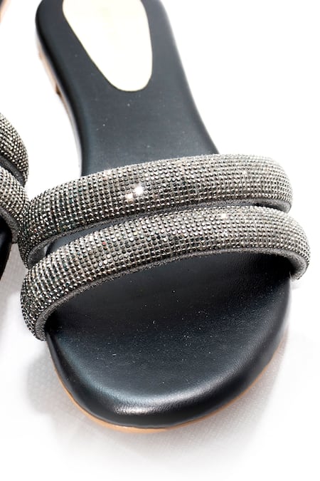 Foot Fuel Black Lenon Rhinestone Studded Flats Online at Aza Fashions Foot Fuel_Black Lenon Rhinestone Studded Flats _Online_at_Aza_Fashions