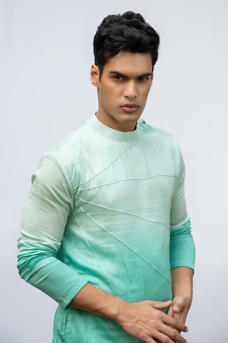 Buy Kaka Calcutta Blue Bamboo, Cotton, Silk Embroidery Ombre Pintucks Kurta Set Online at Aza Fashions Buy_Kaka Calcutta_Blue Bamboo, Cotton, Silk Embroidery Ombre Pintucks Kurta Set _Online_at_Aza_Fashions