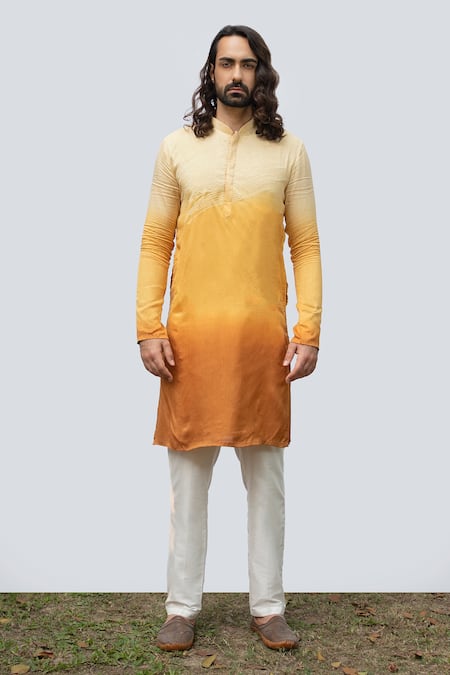 Kaka Calcutta Yellow Bamboo, Cotton, Silk Embroidery Abstract Kurta Set Online at Aza Fashions Kaka Calcutta_Yellow Bamboo, Cotton, Silk Embroidery Abstract Kurta Set _Online_at_Aza_Fashions
