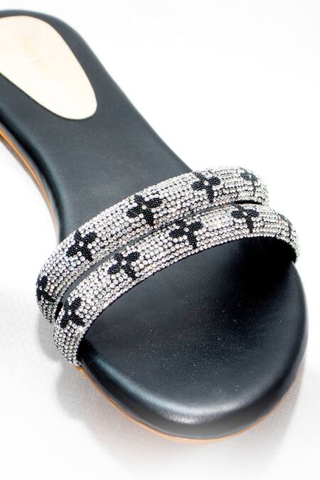 Foot Fuel Black Willa Rhinestone Embellished Strappy Flats Online at Aza Fashions Foot Fuel_Black Willa Rhinestone Embellished Strappy Flats _Online_at_Aza_Fashions